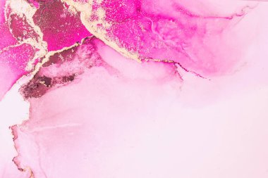 Kağıt üzerinde mermer sıvı mürekkep resminin pembe altın soyut arkaplanı .