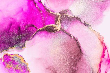 Kağıt üzerinde mermer sıvı mürekkep resminin pembe altın soyut arkaplanı .