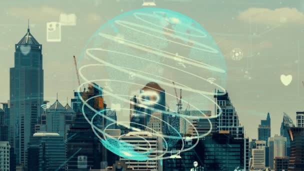 Globális kapcsolat és az internetes hálózat átalakítása az intelligens városban — Stock videók