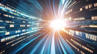 Siber küresel iletişim ve kodlama kavramında yolda dijital veri akışı