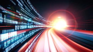 Siber küresel iletişim ve kodlama kavramında yolda dijital veri akışı