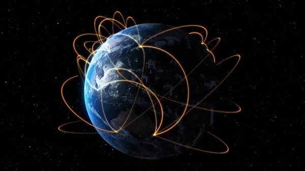 Глобальная сеть и подключение к Интернету на орбитальной земной шаре — стоковое фото