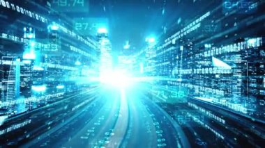 Program kodlama kavramında yolda dijital veri akışının döngüsel videosu