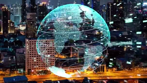 Koneksi global dan perubahan jaringan internet di kota pintar — Stok Video