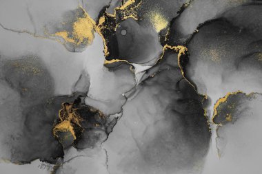 Kağıt üzerinde mermer sıvı mürekkep resminin koyu altın soyut arkaplanı .