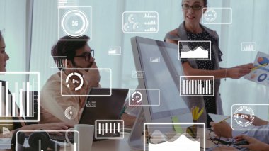 Kurumsal personel toplantısında iş adamlarının kavramsal vizyonu