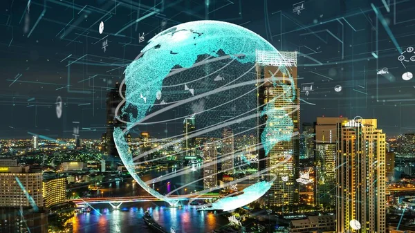 Conexión global y alteración de la red de Internet en la ciudad inteligente — Foto de Stock