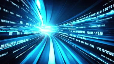 Siber küresel iletişim ve kodlama kavramında yolda dijital veri akışı
