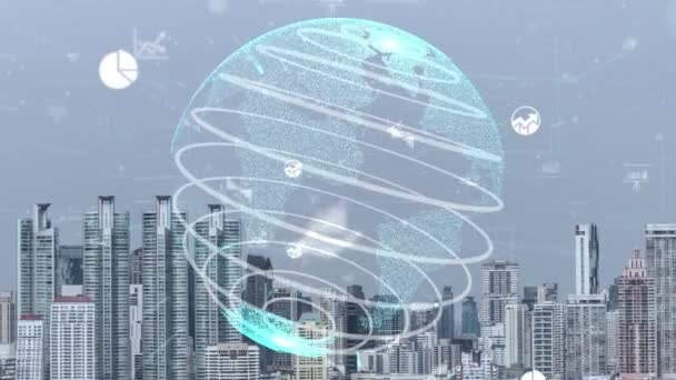 Akıllı şehirde küresel bağlantı ve internet ağı değişikliği — Stok video