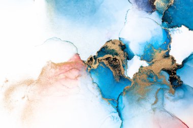 Kağıt üzerinde mermer sıvı mürekkep resminin lüks mavi soyut arkaplanı .