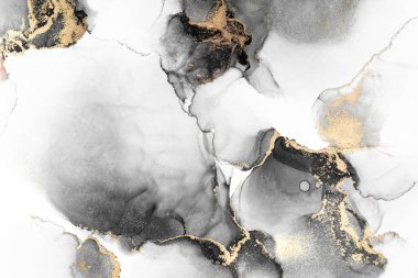 Kağıt üzerinde mermer sıvı mürekkep resminin siyah altın soyut arkaplanı .