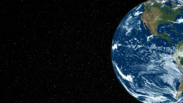 Вид земного шара с космического полета с реалистичной земной поверхностью из космоса — стоковое фото