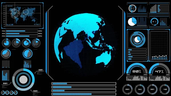 Futuristic VR head-up display design with orbital global network 3D rendering — Stock Photo, Image