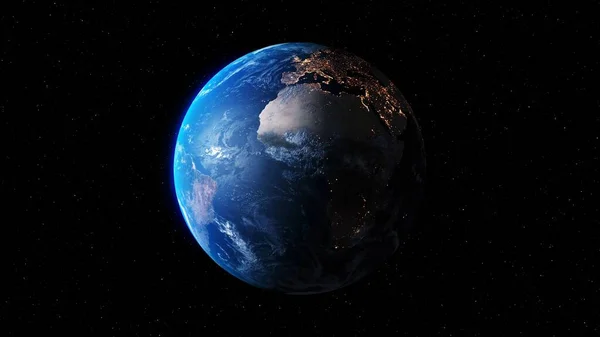 현실적 인 지리학적 표면 과 궤도 3 차원 구름 대기를 가진 지구 — 스톡 사진