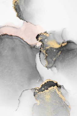 Kağıt üzerinde mermer sıvı mürekkep resminin siyah altın soyut arkaplanı .