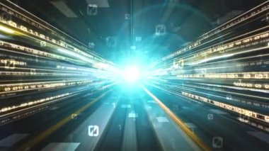 Program kodlama kavramında yolda dijital veri akışının döngüsel videosu