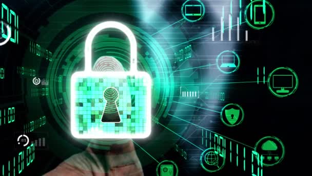 Tecnologia di crittografia della sicurezza informatica per proteggere la privacy dei dati concettuale — Video Stock