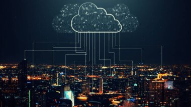 Kurnaz iş ağı konsepti için bulut hesaplama teknolojisi ve çevrimiçi veri depolama