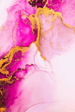 Kağıt üzerinde mermer sıvı mürekkep resminin pembe altın soyut arkaplanı .
