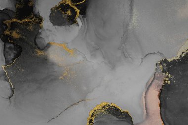 Kağıt üzerinde mermer sıvı mürekkep resminin koyu altın soyut arkaplanı .