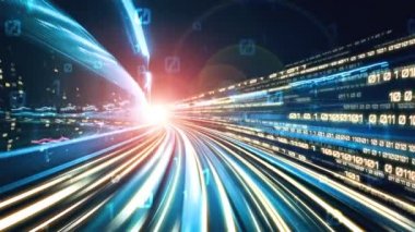 Program kodlama kavramında yolda dijital veri akışının döngüsel videosu