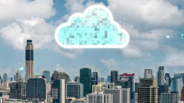 Technologia przetwarzania w chmurze i przechowywanie danych online do celów wymiany danych w chmurze — Wideo stockowe