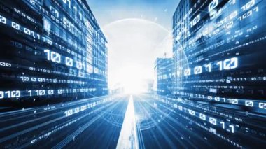 Fütürist küresel ağ ve üç boyutlu dijital veri transferi grafiği