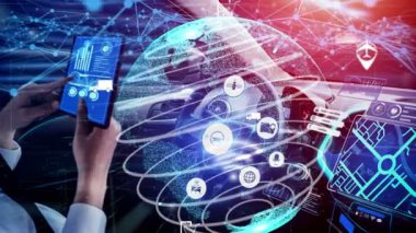 Yeni şehir yolunda gelecekteki araba trafiği için akıllı ulaşım teknolojisi kavramı