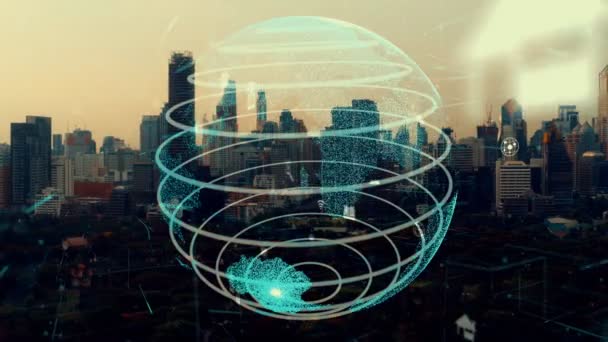 Globální připojení a změna internetové sítě v chytrém městě — Stock video