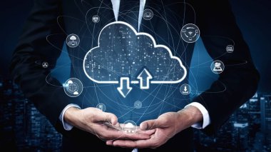 Kurnaz iş ağı konsepti için bulut hesaplama teknolojisi ve çevrimiçi veri depolama