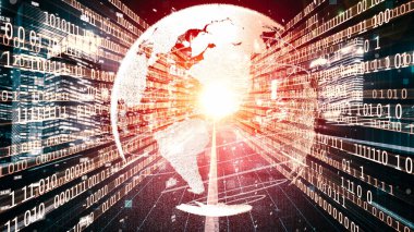 Fütürist küresel ağ ve üç boyutlu dijital veri transferi grafiği