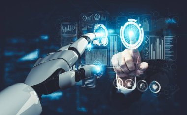 Yapay zeka ve makine öğrenimi AI droid robotu veya cyborg