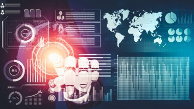 Geleceğin yapay zekası robot yapay zeka kavramını düşünüyor.