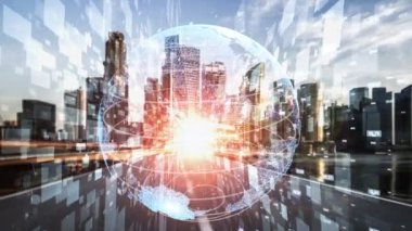 Fütürist küresel ağ ve üç boyutlu dijital veri transferi grafiği