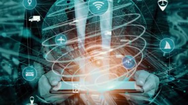 Yeni şehir yolunda gelecekteki araba trafiği için akıllı ulaşım teknolojisi kavramı