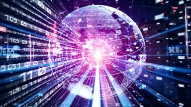 Fütürist küresel ağ ve üç boyutlu dijital veri transferi grafiği