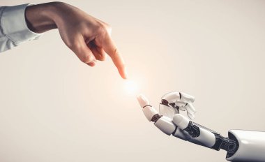 Yapay zeka ve makine öğrenimi AI droid robotu veya cyborg