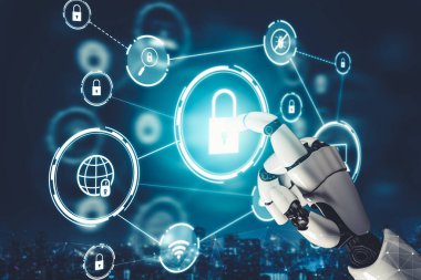 Geleceğin yapay zekası robot yapay zeka kavramını düşünüyor.