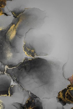Kağıt üzerinde mermer sıvı mürekkep resminin koyu altın soyut arkaplanı .