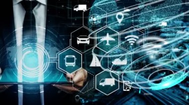 Yeni şehir yolunda gelecekteki araba trafiği için akıllı ulaşım teknolojisi kavramı