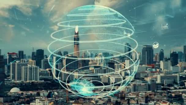Conexión global y alteración de la red de Internet en la ciudad inteligente — Vídeo de stock