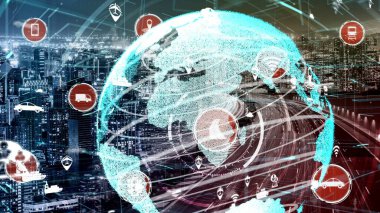 Yeni şehir yolunda gelecekteki araba trafiği için akıllı ulaşım teknolojisi kavramı