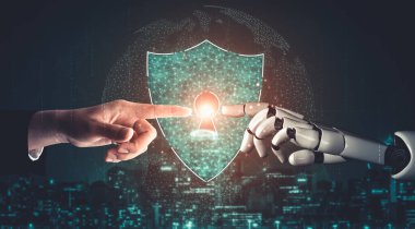 Yapay zeka ve makine öğrenimi AI droid robotu veya cyborg