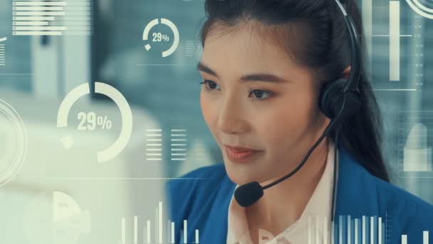 Kundsupport callcenter ger data med visuell grafik — Stockvideo