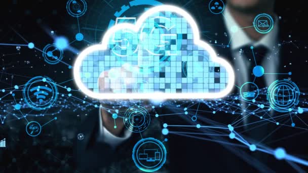 Koncepcyjna technologia przetwarzania w chmurze i przechowywania danych dla przyszłych innowacji — Wideo stockowe