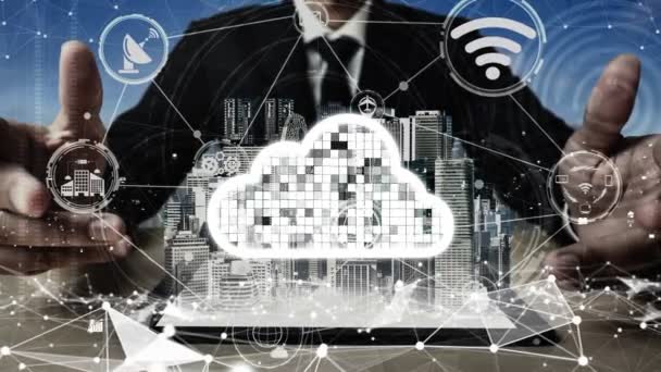 Tecnologia concettuale di cloud computing e storage dei dati per l'innovazione futura — Video Stock