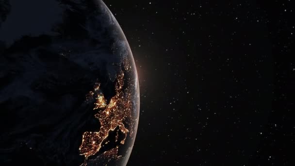 Planet jord 3D omloppsbana animation med realistisk geografi yta och moln — Stockvideo