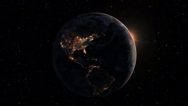 Planet jord 3D omloppsbana animation med realistisk geografi yta och moln — Stockvideo