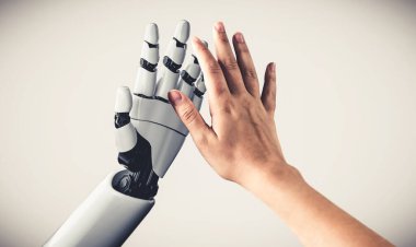 Yapay zeka ve makine öğrenimi AI droid robotu veya cyborg