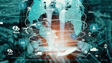 Yeni şehir yolunda gelecekteki araba trafiği için akıllı ulaşım teknolojisi kavramı